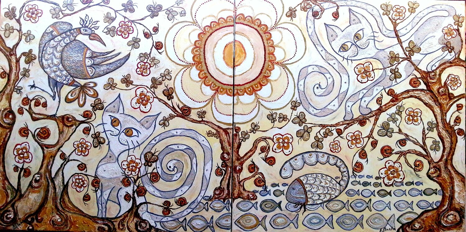 Historias de gatos (díptico) Elena Barón Originalgemälde zu verkaufen