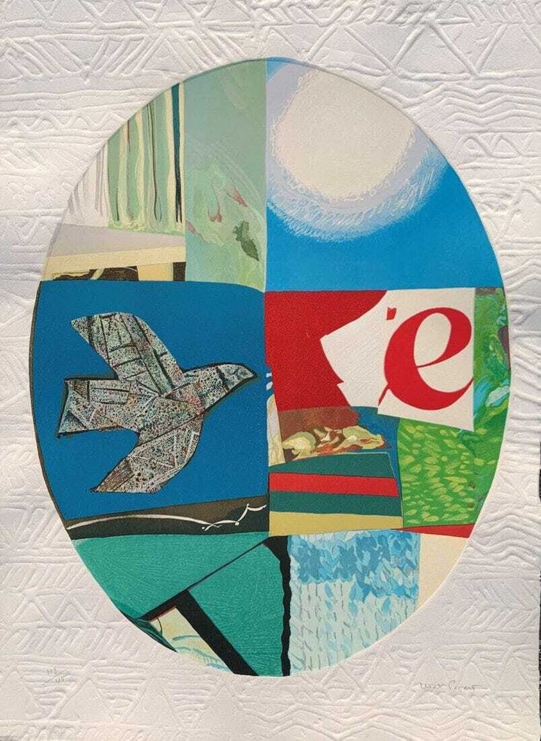 Abstract Oval Composition with Birds and Other Images Max Papart Stampa in vendita
