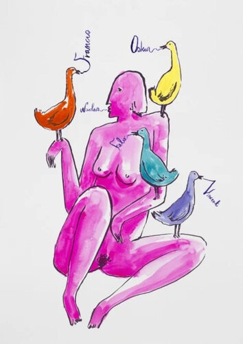 Naked Woman With Birds by Nicolas Party, Print for Sale on Singulart