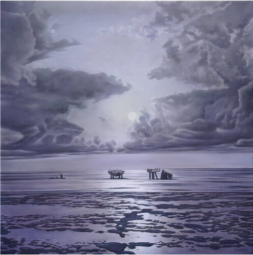 Syltimpression No. 30 - Seekühe im Mondlicht par Jean-Pierre Kunkel, Peinture en vente sur Singulart