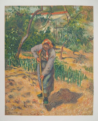 Femme au fichu rouge jardinant de Camille Pissarro, Impresión a la venta en Singulart