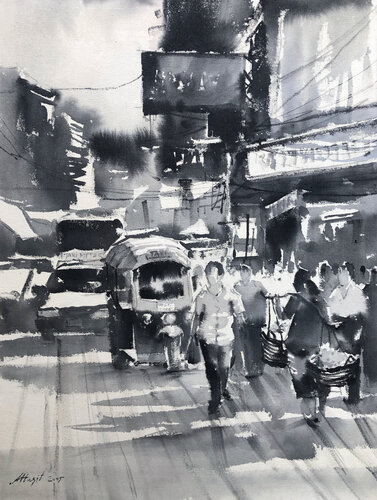 Bangkok Streets III by Attasit Pokpong, Painting for Sale on Singulart