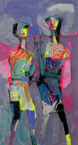 Two girlfriends in the Plein air di Viktor Sheleg, Opera su carta in vendita su Singulart