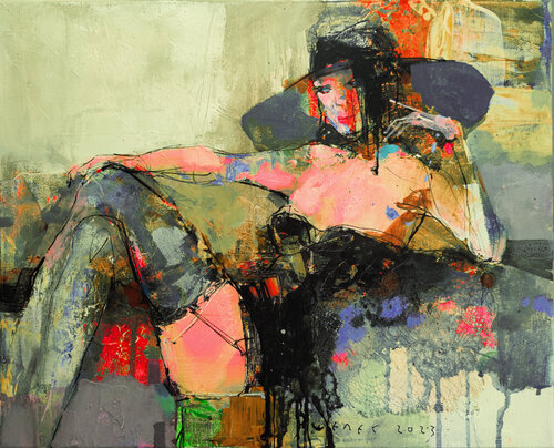 LADY ON THE COUCH by Viktor Sheleg, Painting for Sale on Singulart