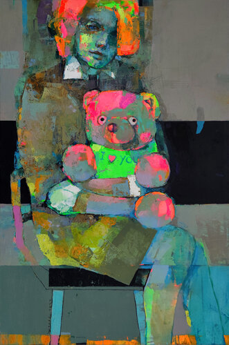 With my Teddy van Viktor Sheleg, Schilderij te koop op Singulart