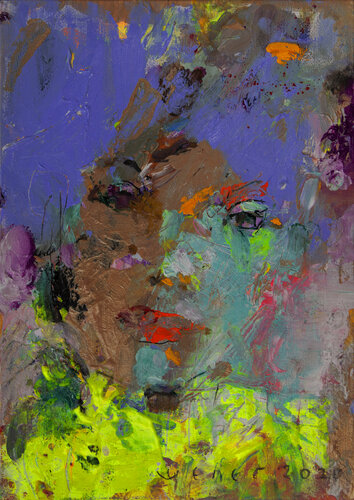 The Girl with Blue Hair di Viktor Sheleg, Pittura in vendita su Singulart