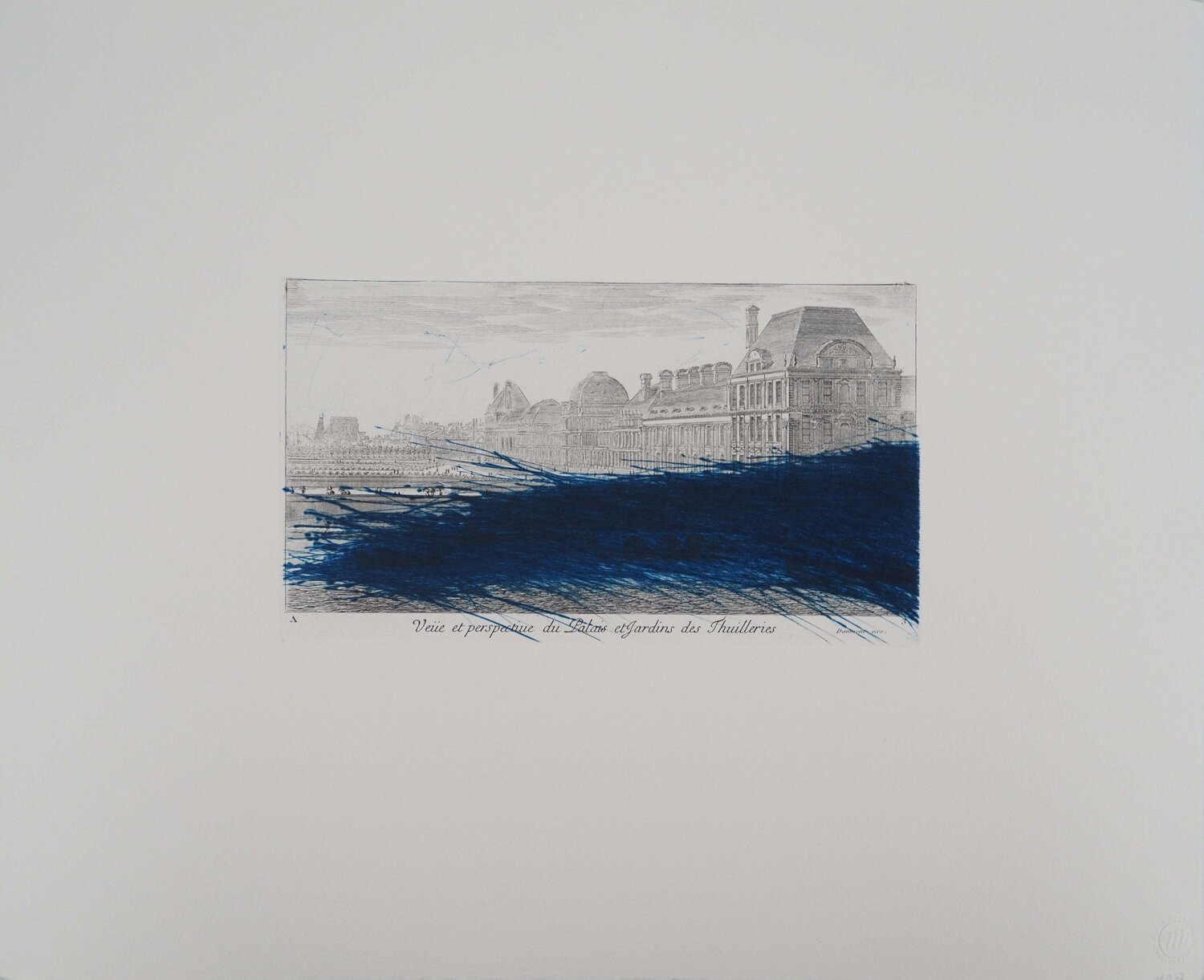 Paris, Hommage au Louvre en bleu, Gravure originale Arnulf Rainer Édition à vendre