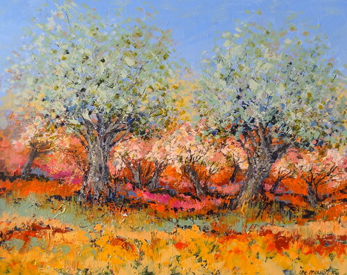 In the shadow of the olive trees (Framed) van Inelouise Mourick, Schilderij te koop op Singulart