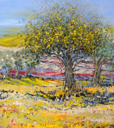 Apple tree with yellow apples van Inelouise Mourick, Schilderij te koop op Singulart
