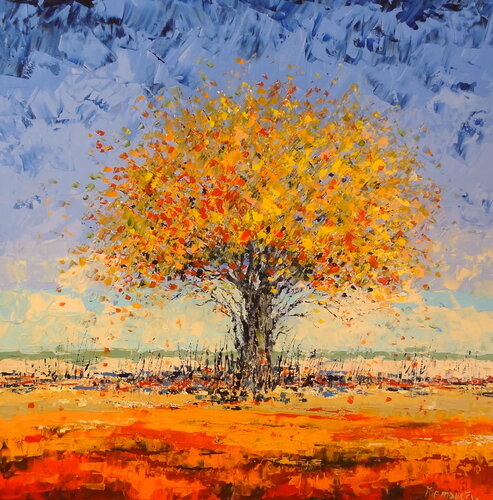 Golden leaves de Inelouise Mourick, Pintura a la venta en Singulart