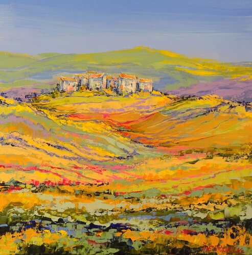 Village in yellow fields (Framed) von Inelouise Mourick, Malerei kaufen auf Singulart