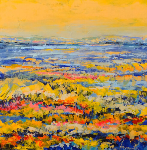A dance of flowers under a sunny sky (Framed) van Inelouise Mourick, Schilderij te koop op Singulart