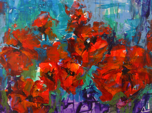 Poppies (Framed) di Inelouise Mourick, Pittura in vendita su Singulart