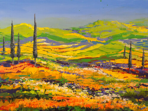 With a view of green hills (Framed) von Inelouise Mourick, Malerei kaufen auf Singulart