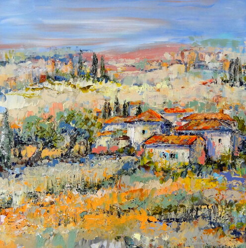 Orange roofs (Framed) van Inelouise Mourick, Schilderij te koop op Singulart