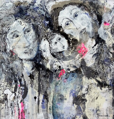 Mother and child (Framed) by Inelouise Mourick, 종이 for Sale on Singulart