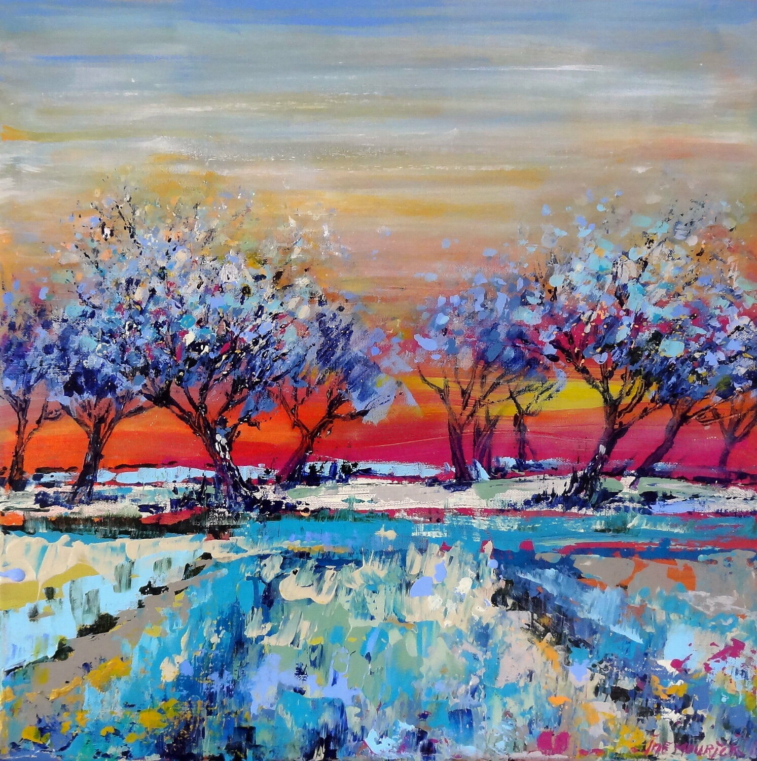 Red sky, blue trees (Framed) Inelouise Mourick