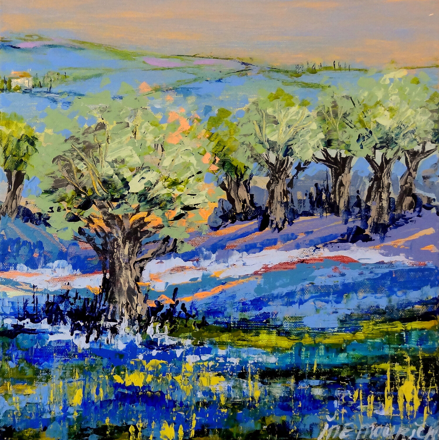 Purple fields  - (Framed) Inelouise Mourick