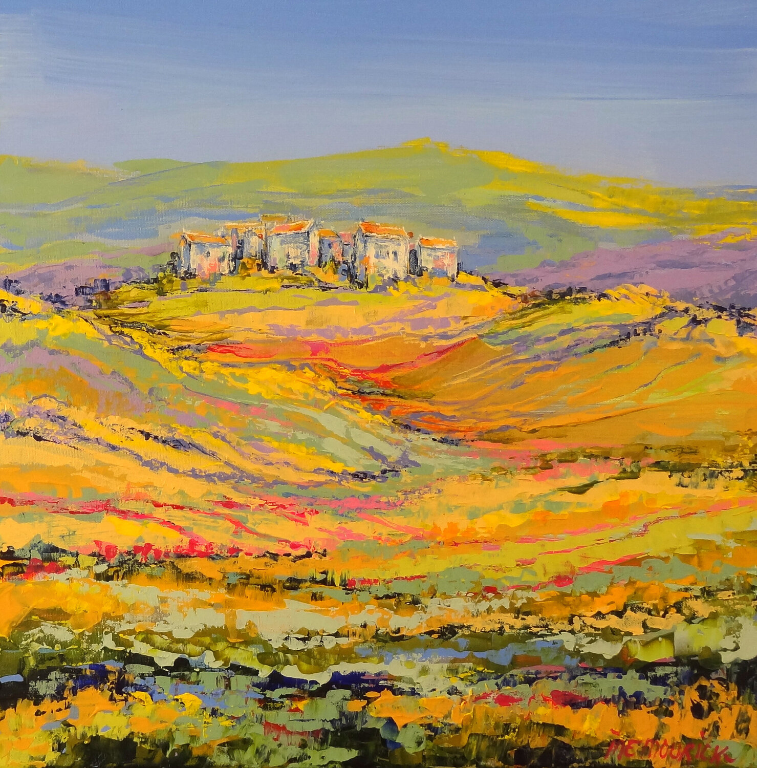 Village in yellow fields (Framed) Inelouise Mourick