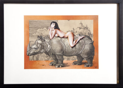 Leta on Durer's Rhinos by Mel Ramos, 인쇄 for Sale on Singulart