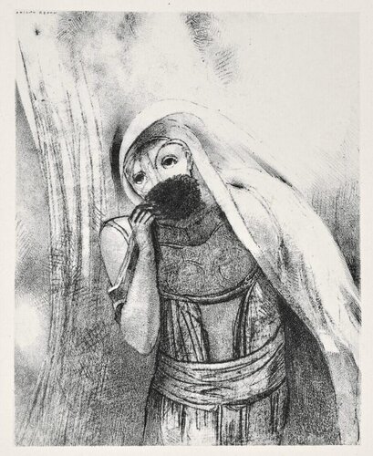 Elle tire de sa poitrine une éponge toute noire, la couvre de baisers (from la Tentation de Saint Antoine, troisième série) by Odilon Redon, Print for Sale on Singulart
