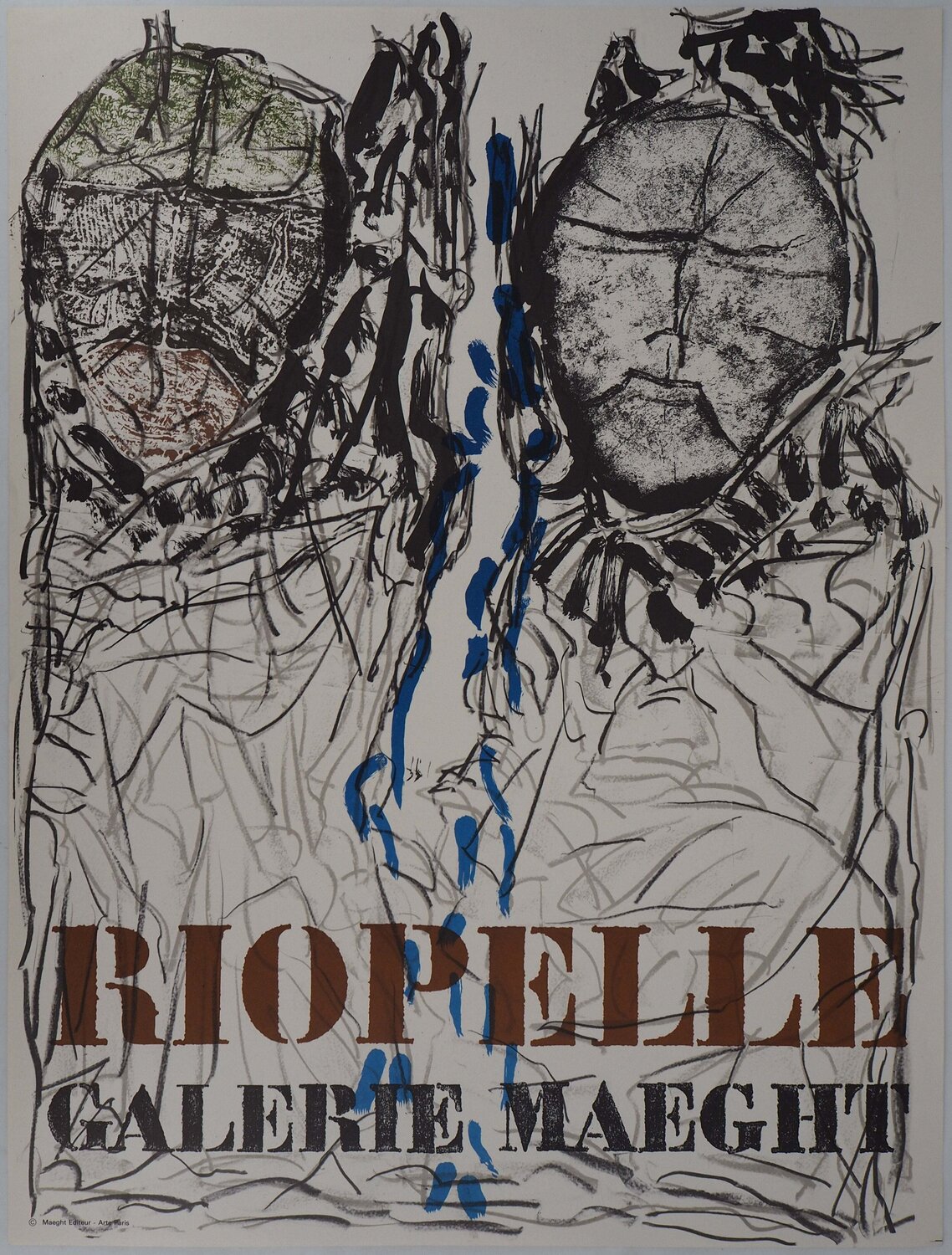 Deux masques abstraits, Affiche en lithographie originale signée Jean-Paul Riopelle Impresión en venta