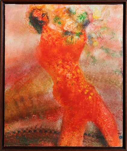 Red Figure with Flowers par Juan Ripollés, Peinture en vente sur Singulart