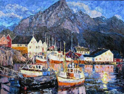 North.At the foot of the black mountain di Nadezda Stupina, Pittura in vendita su Singulart