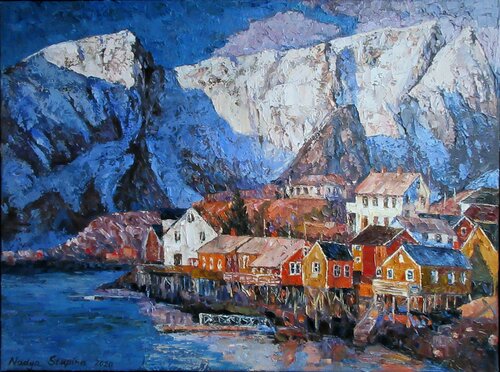 North.Winter sun  in the mountains. di Nadezda Stupina, Pittura in vendita su Singulart