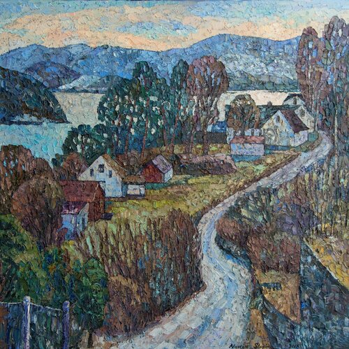 Road along the Fjord di Nadezda Stupina, Pittura in vendita su Singulart