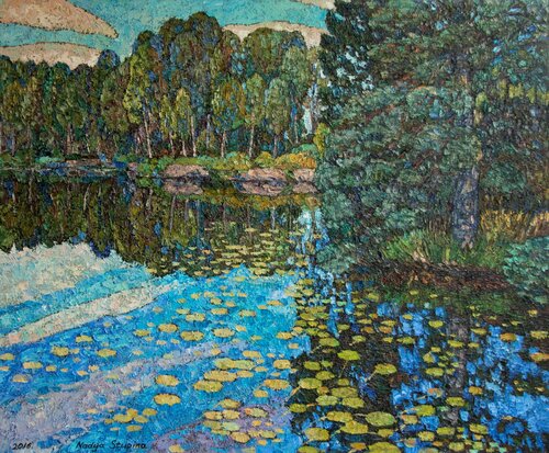 Lake with water lililes di Nadezda Stupina, Pittura in vendita su Singulart