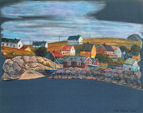 Denim series.Multicolor village di Nadezda Stupina, Pittura in vendita su Singulart