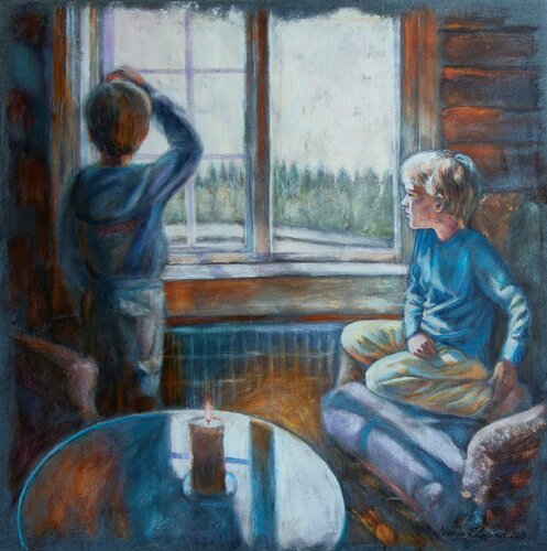 Denim serie.Waiting for mom. di Nadezda Stupina, Pittura in vendita su Singulart