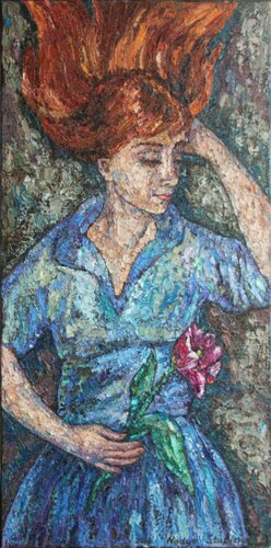 Lying with tulip van Nadezda Stupina, Schilderij te koop op Singulart