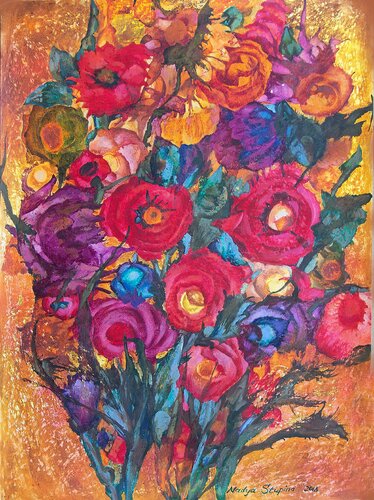 Red flowers di Nadezda Stupina, Opera su carta in vendita su Singulart