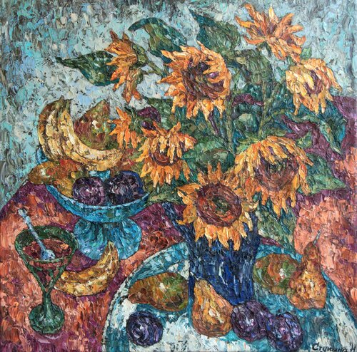 Still life with sunflowers di Nadezda Stupina, Pittura in vendita su Singulart