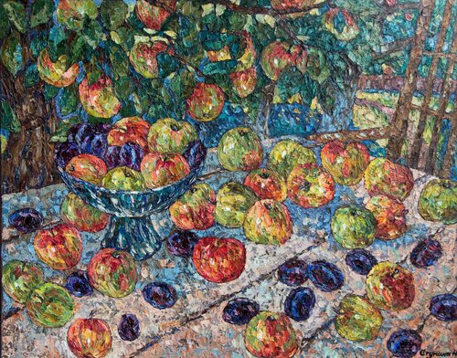 Table in the garden di Nadezda Stupina, Pittura in vendita su Singulart