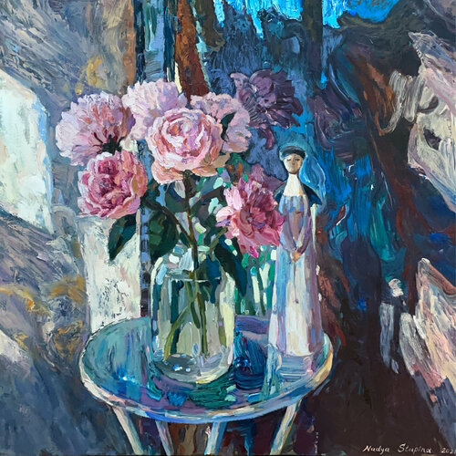 Angel and peonies von Nadezda Stupina, Malerei kaufen auf Singulart