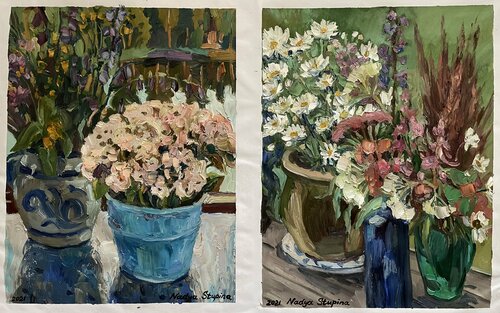 set "Summer bouquets" van Nadezda Stupina, Schilderij te koop op Singulart