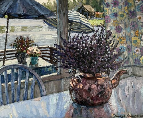 Lavender in a copper kettle van Nadezda Stupina, Schilderij te koop op Singulart
