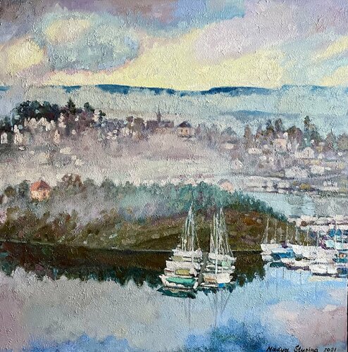 Fog over Ormøya par Nadezda Stupina, Peinture en vente sur Singulart
