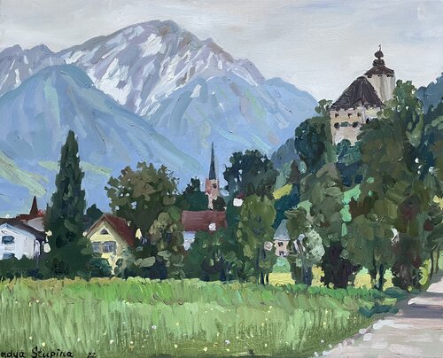 View on castle Werdenberg van Nadezda Stupina, Schilderij te koop op Singulart