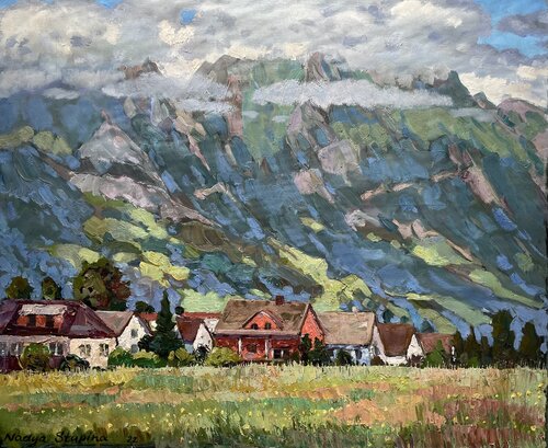 At the for of the Swiss Alps di Nadezda Stupina, Pittura in vendita su Singulart