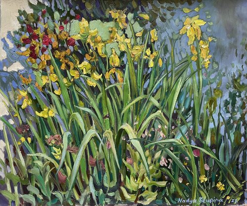 Yellow irises of Liechtestein by Nadezda Stupina, 회화 for Sale on Singulart