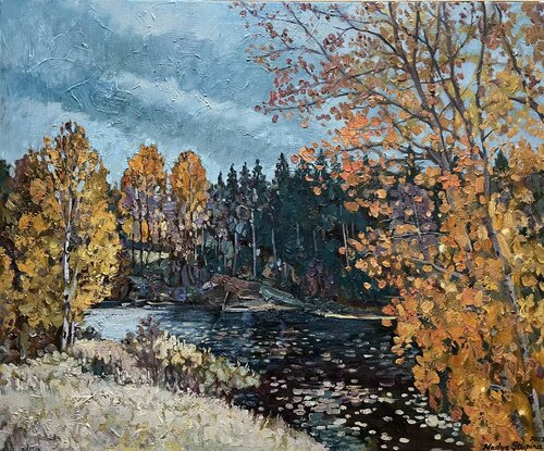 Autumn twilight in Tocksfors di Nadezda Stupina, Pittura in vendita su Singulart