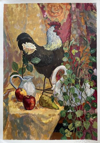Still life with chicken de Nadezda Stupina, Pintura a la venta en Singulart