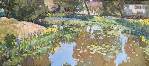 A pond with water lilies and irises 3 von Nadezda Stupina, Malerei kaufen auf Singulart