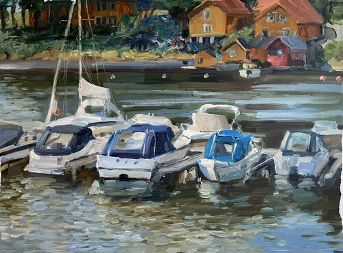 Boats at the Turtle island de Nadezda Stupina, Pintura a la venta en Singulart