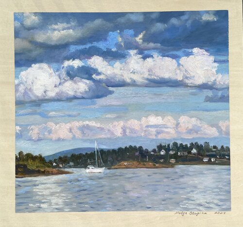 Clouds, boat and water von Nadezda Stupina, Malerei kaufen auf Singulart