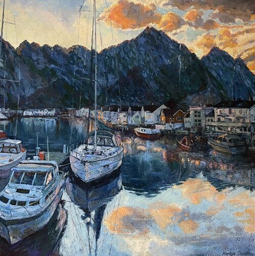 Orange clouds over Heningsvær Nadezda Stupina